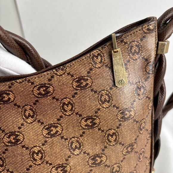 Morabito Paris Vintage Monogram Brown Shoulder Bag with Twisted Strap - Picture 8 of 13